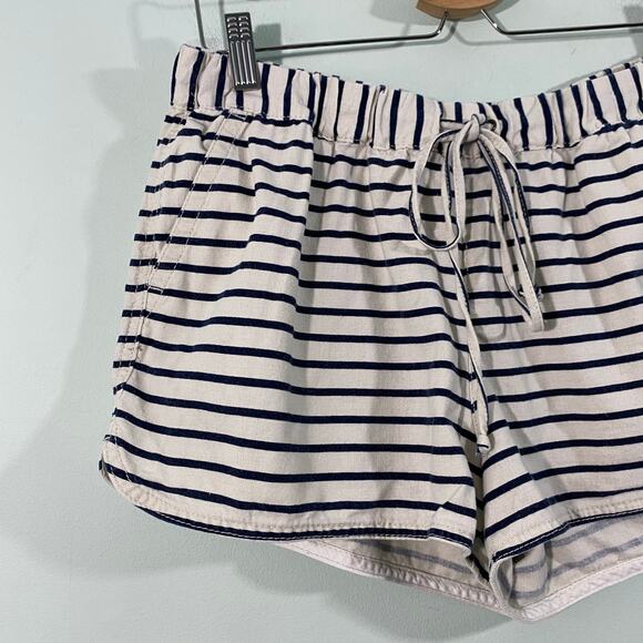J Crew Women Navy & White Striped Linen Blend Pull On Shorts Size M - Picture 2 of 8